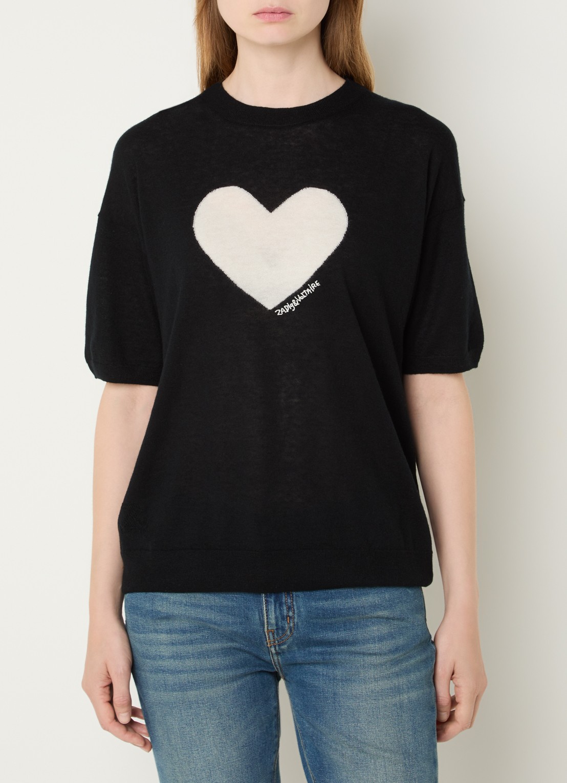Zadig&Voltaire Idaz fijngebreide T-shirt van kasjmier met ingebreid patroon - detail 3 zwart