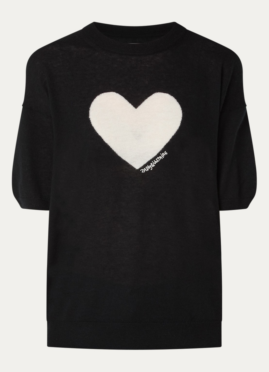 Zadig&Voltaire Idaz fijngebreide T-shirt van kasjmier met ingebreid patroon - voorkant zwart