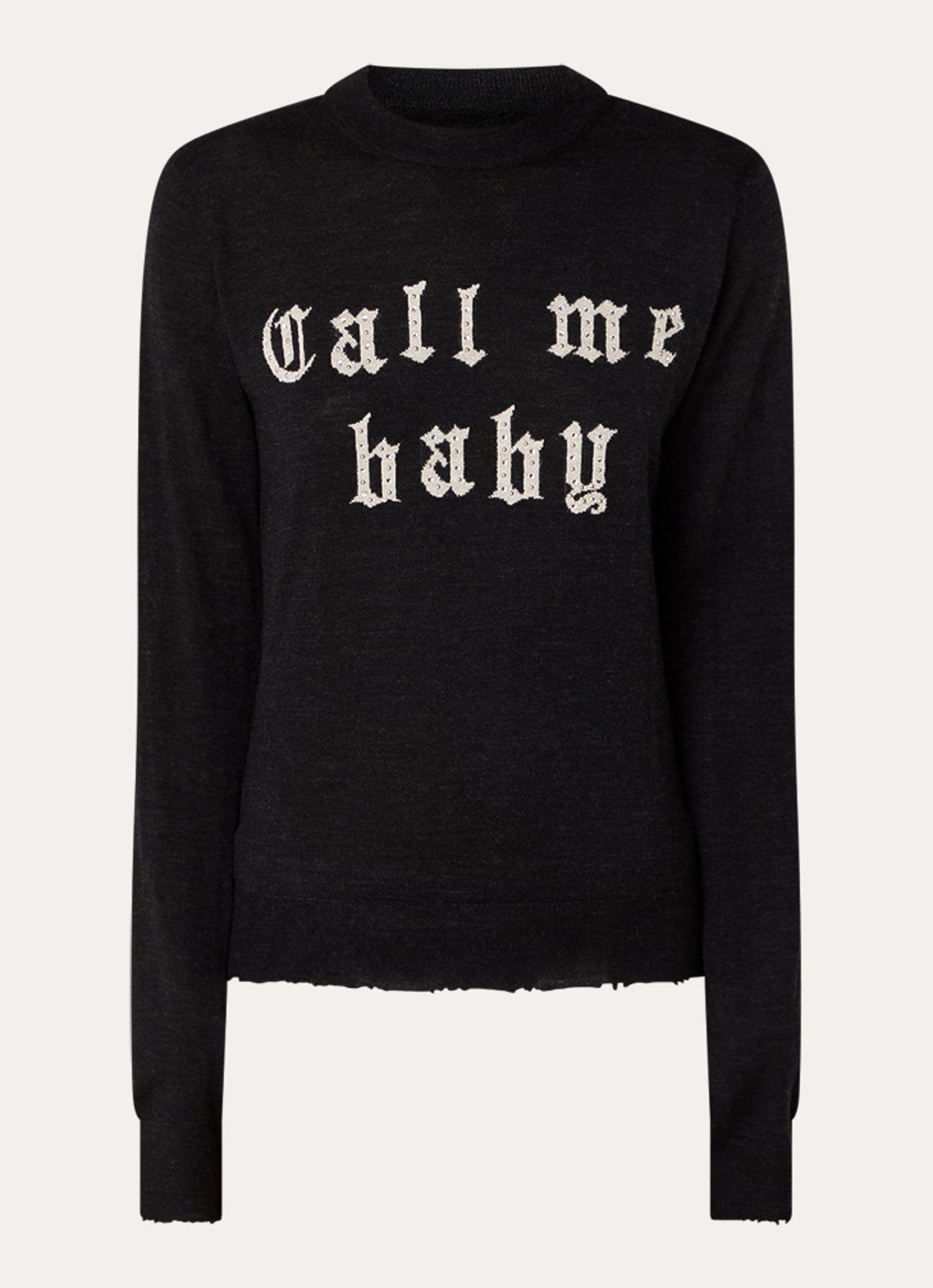 Zadig&Voltaire Ivy fijngebreide trui van merino wol met ingebreid patroon en strass - voorkant 4 antraciet