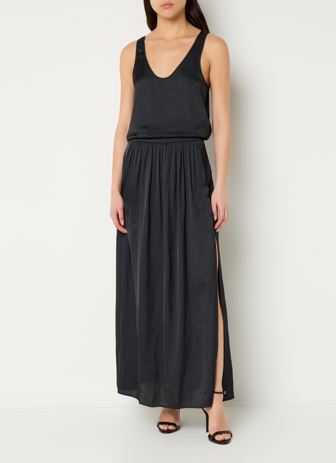 Zadig&Voltaire Jady maxi rok van satijn met steekzakken en zijsplit - voorkant 3 zwart