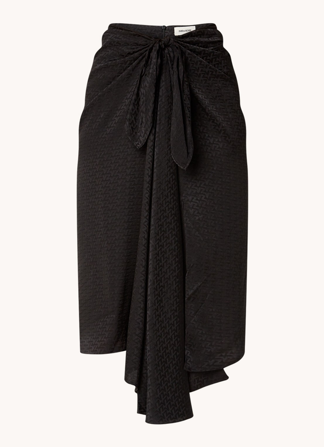 Zadig&Voltaire Janais midirok van zijde met asymmetrische zoom en print - voorkant zwart