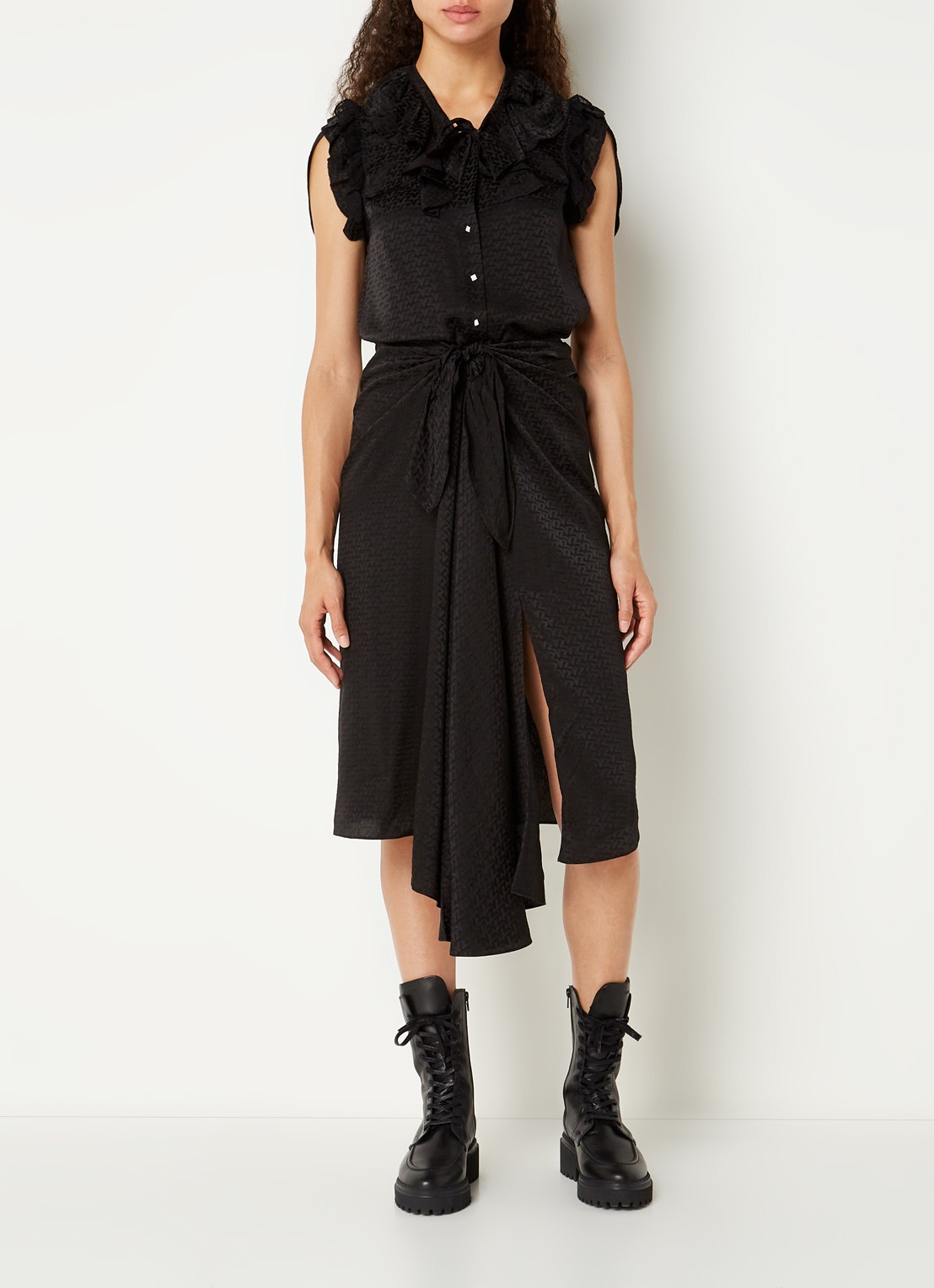 Zadig&Voltaire Janais midirok van zijde met asymmetrische zoom en print - voorkant 2 zwart
