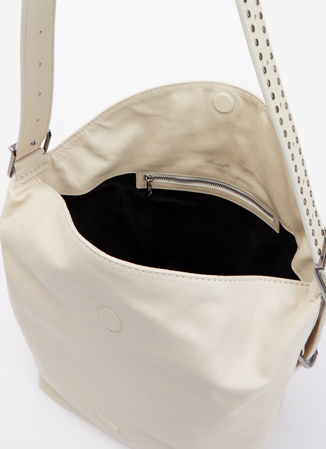 Zadig&Voltaire Jane schoudertas van leer met verstelbare schouderriem - detail 3 creme