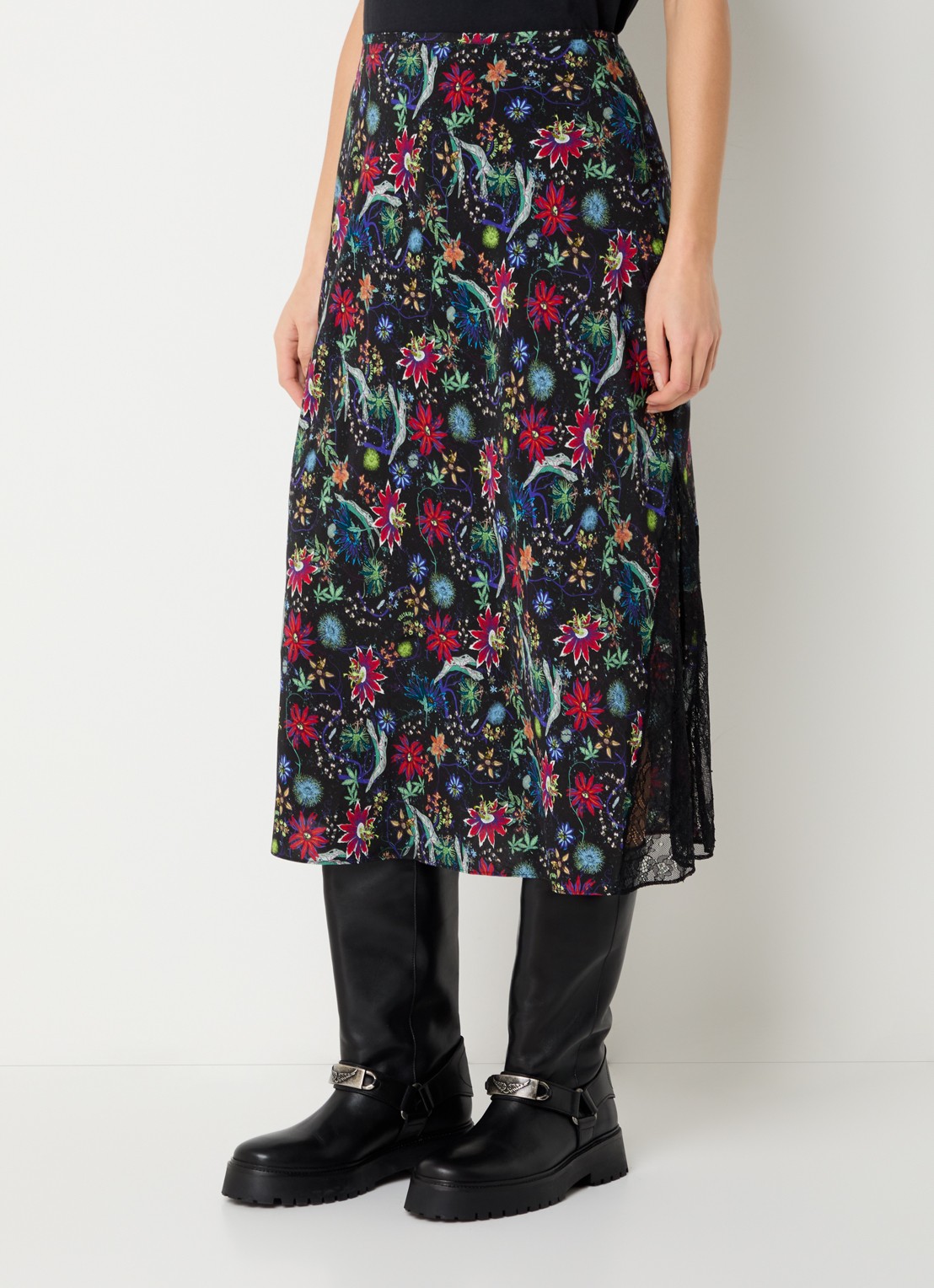 Zadig&Voltaire Jayla midi rok met bloemenprint en details van kant - detail 4 zalmroze
