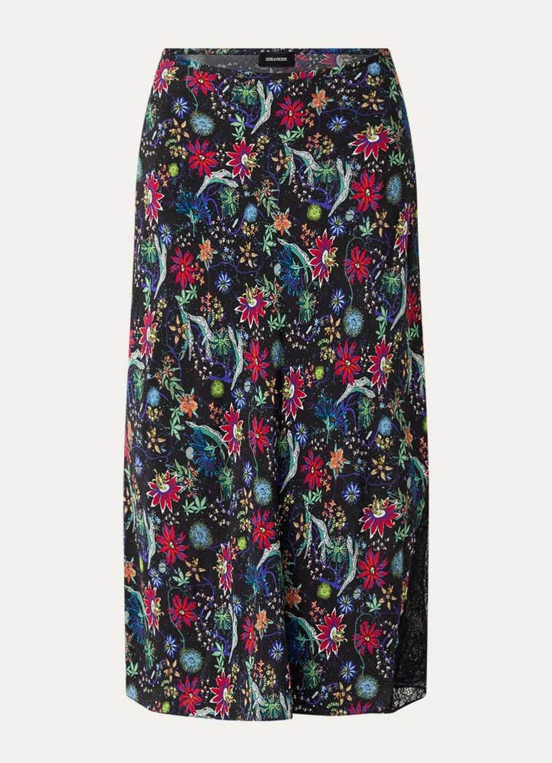 Zadig&Voltaire Jayla midi rok met bloemenprint en details van kant - voorkant 2 zalmroze