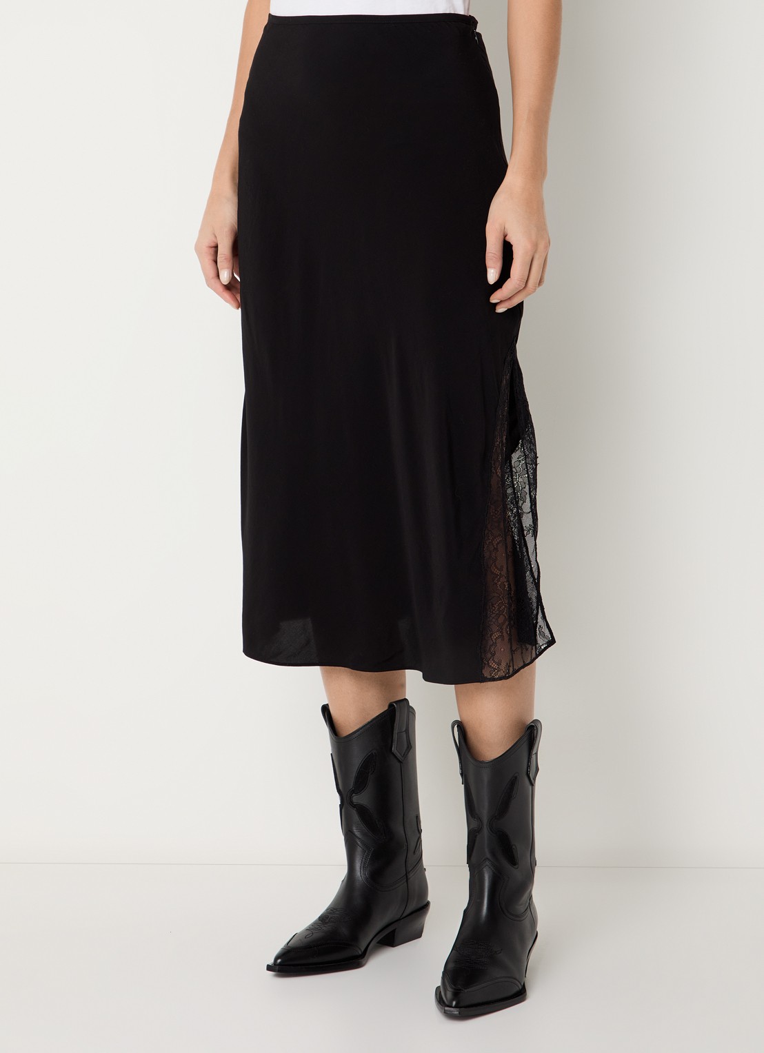 Zadig&Voltaire Jayla midi rok met details van kant - detail 4 zwart