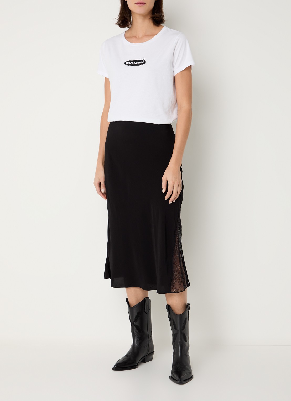Zadig&Voltaire Jayla midi rok met details van kant - voorkant 2 zwart