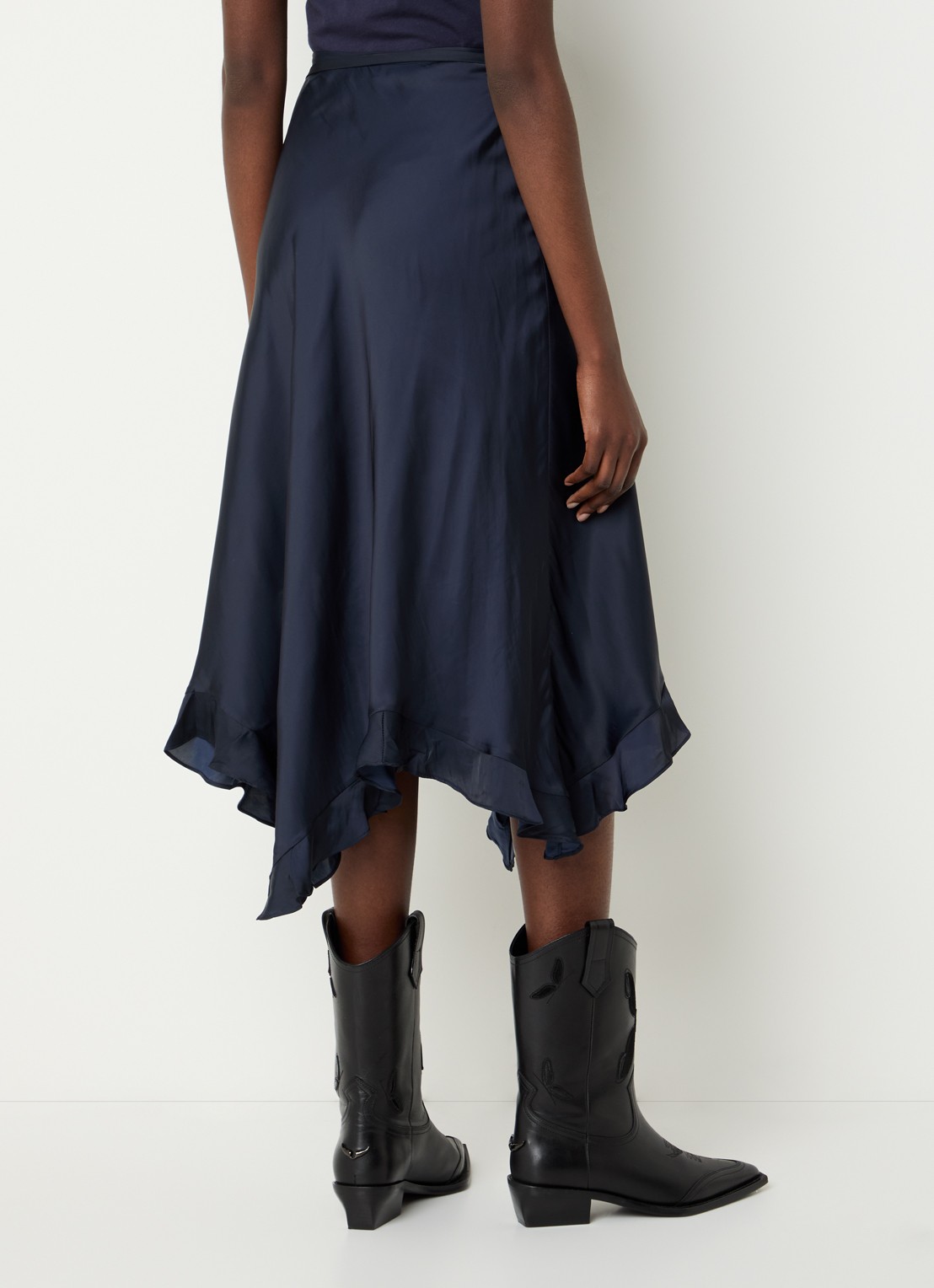Zadig&Voltaire Jeto midi rok van satijn met asymmetrische zoom - achterkant donkerblauw