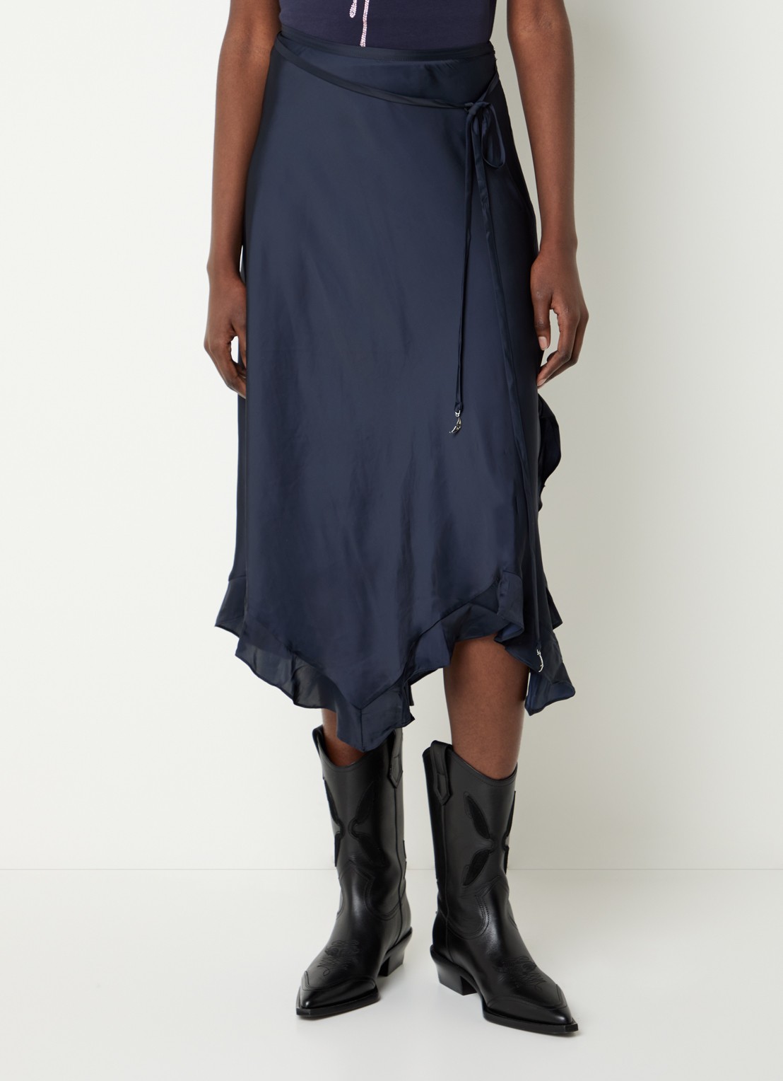 Zadig&Voltaire Jeto midi rok van satijn met asymmetrische zoom - detail 2 donkerblauw