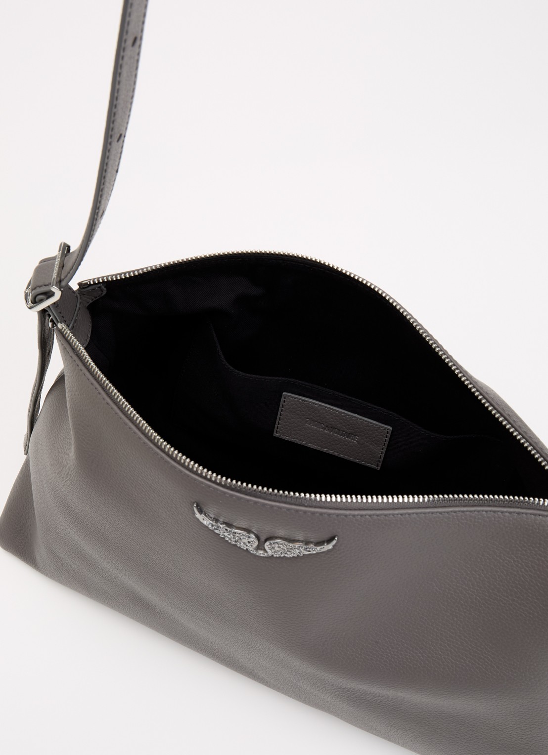 Zadig&Voltaire Jim schoudertas van leer met verstelbare schouderriem - detail 2 grijs