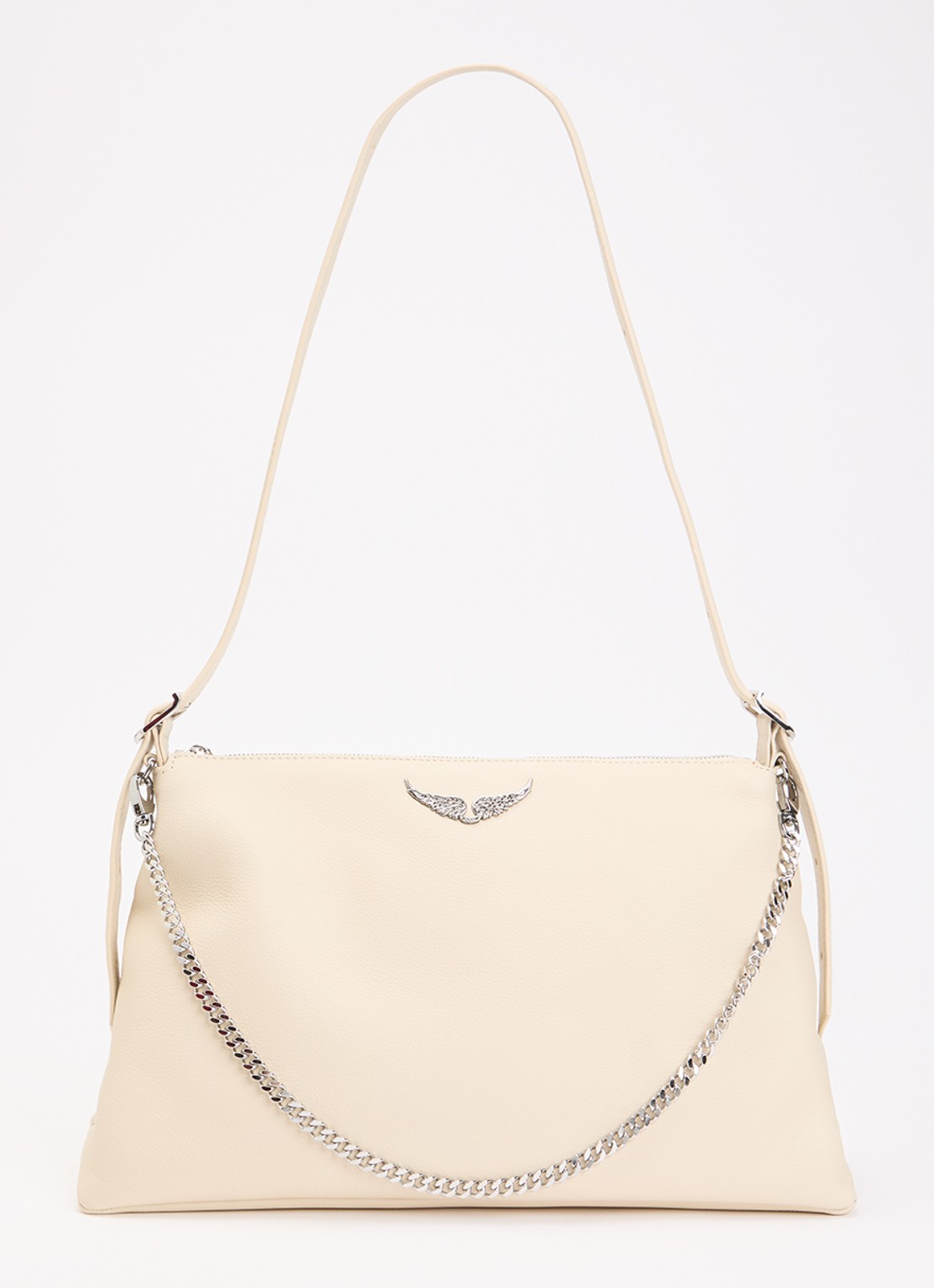 Zadig&Voltaire Jim schoudertas van leer met verstelbare schouderriem - voorkant beige