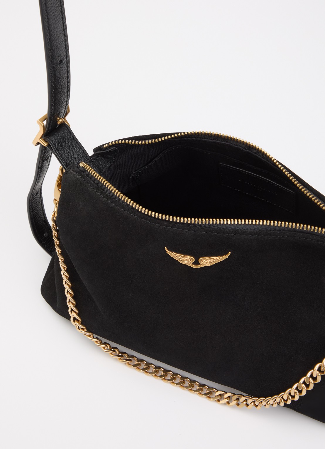 Zadig&Voltaire Jim schoudertas van suède met verstelbare schouderriem - detail 3 zwart