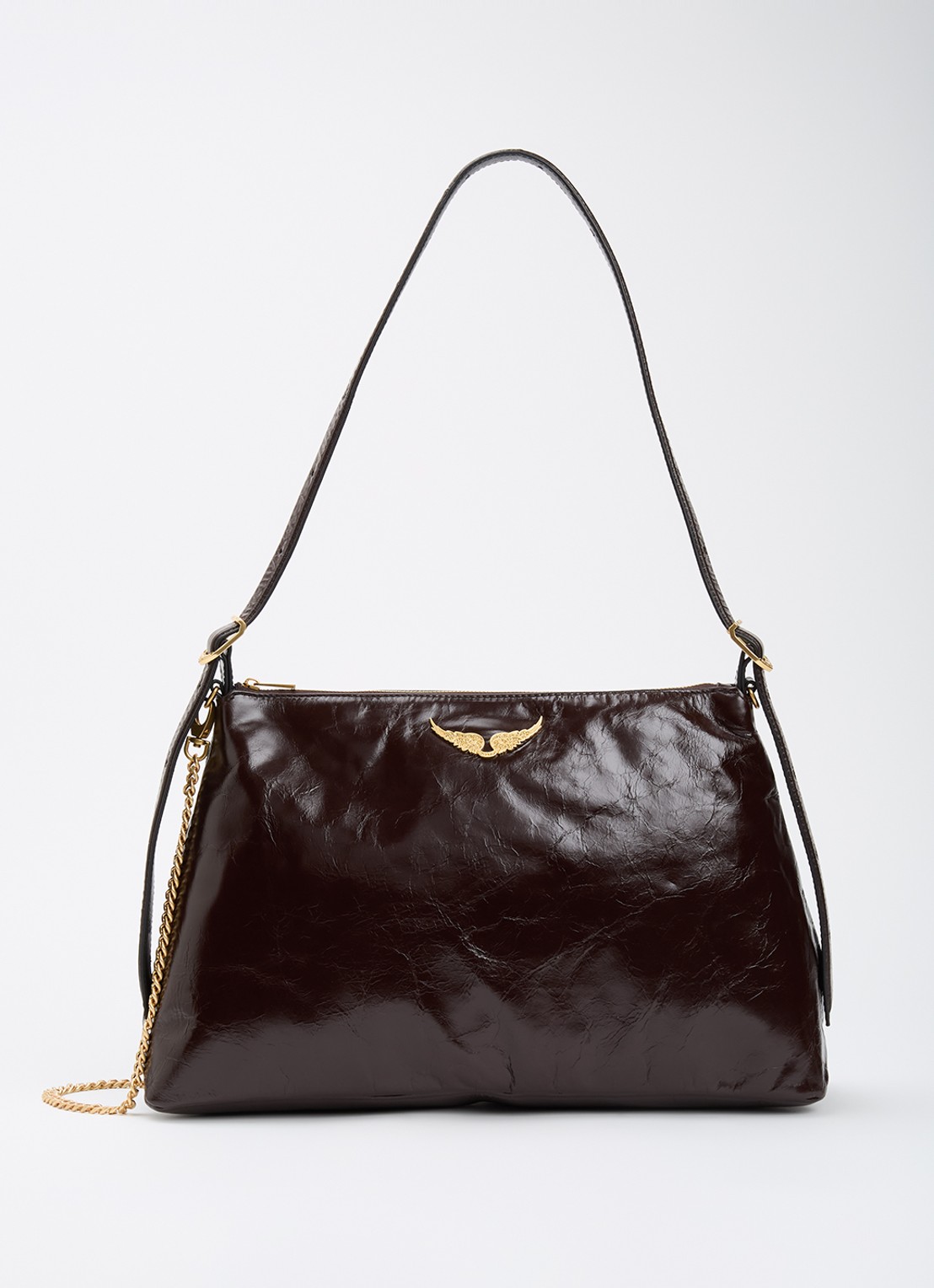 Zadig&Voltaire Jim Vintage Patent schoudertas van leer met afneembare schouderriem - voorkant 5 aubergine
