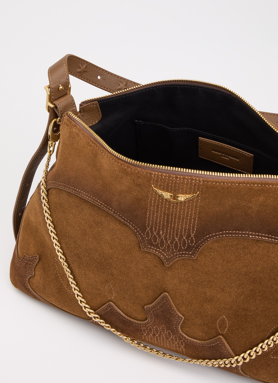Zadig&Voltaire Jim Western crossbodytas van suède met verstelbare schouderriem - detail 2 cognac