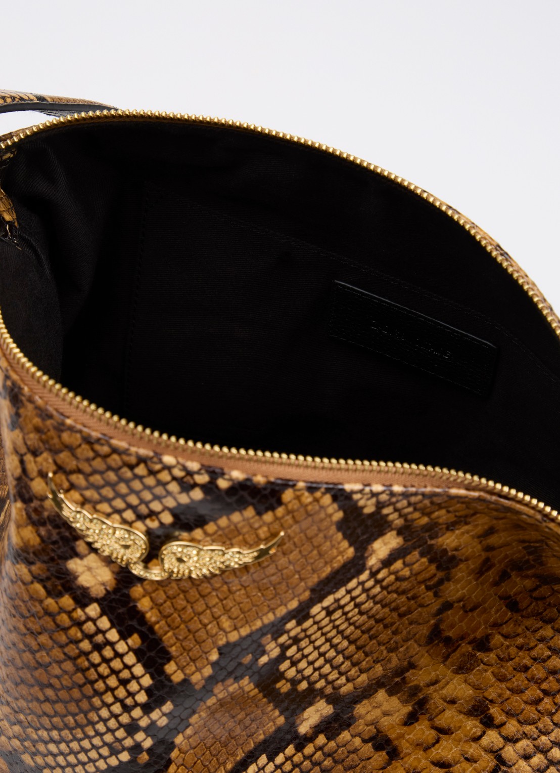 Zadig&Voltaire Jim Wild schoudertas van leer met slangenprint - detail camel