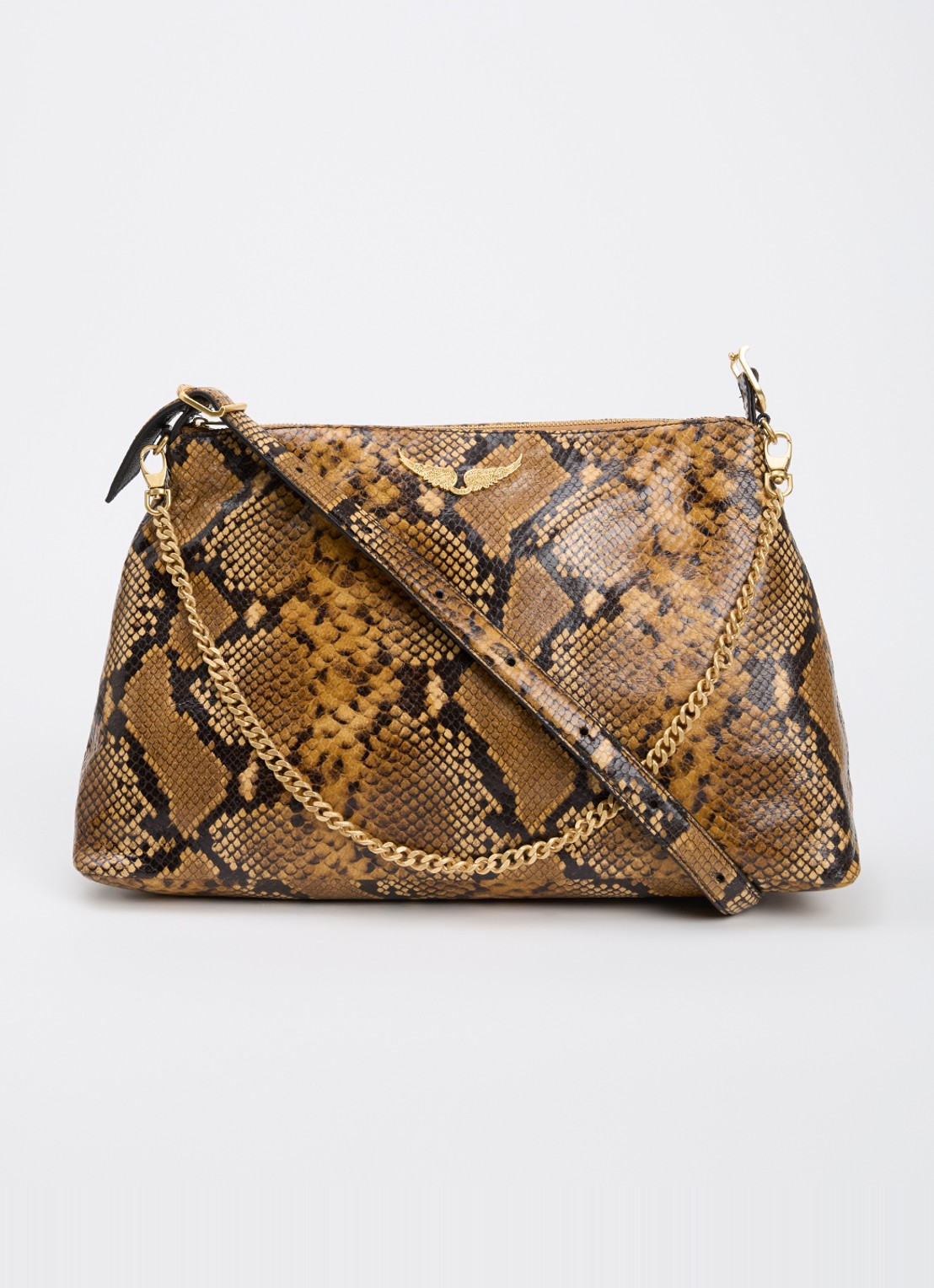 Zadig&Voltaire Jim Wild schoudertas van leer met slangenprint - voorkant 4 camel