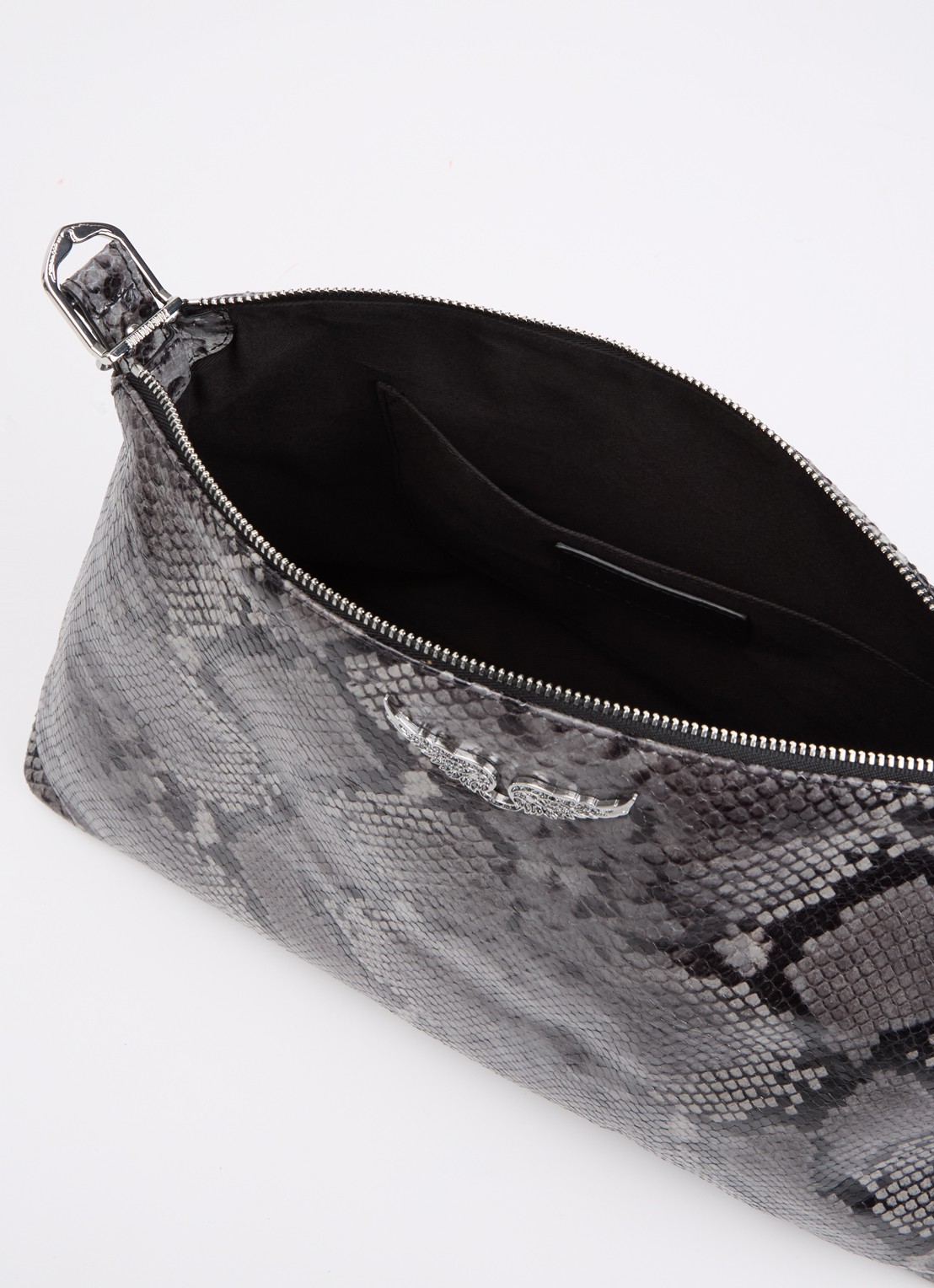 Zadig&Voltaire Jim Wild schoudertas van leer met slangenprint - detail 4 donkergrijs