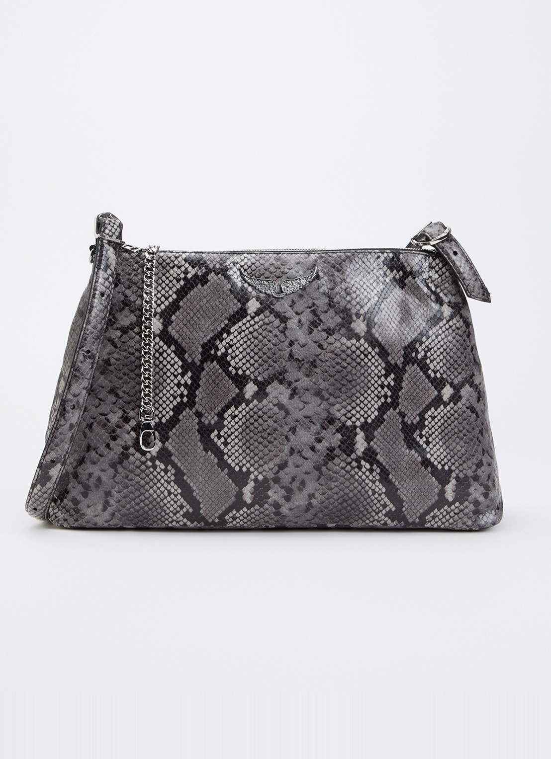Zadig&Voltaire Jim Wild schoudertas van leer met slangenprint - voorkant donkergrijs