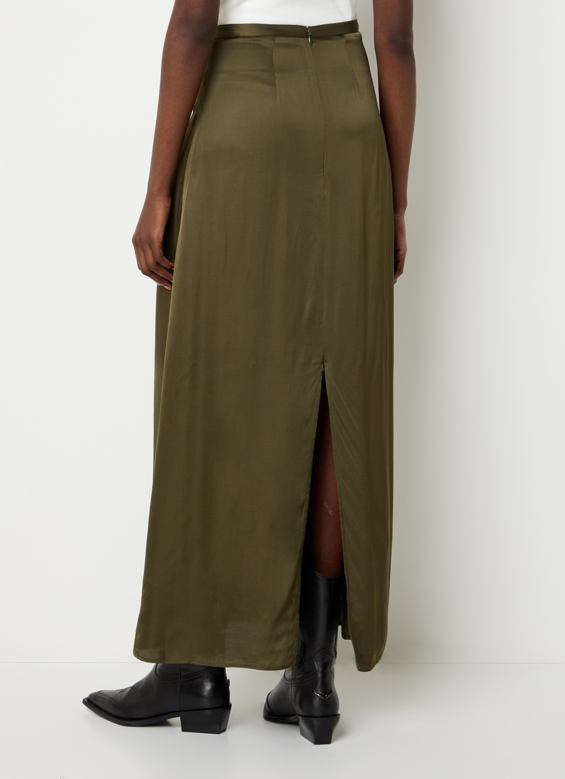 Zadig&Voltaire Jimeno maxi rok van satijn met split - achterkant 4 mosgroen