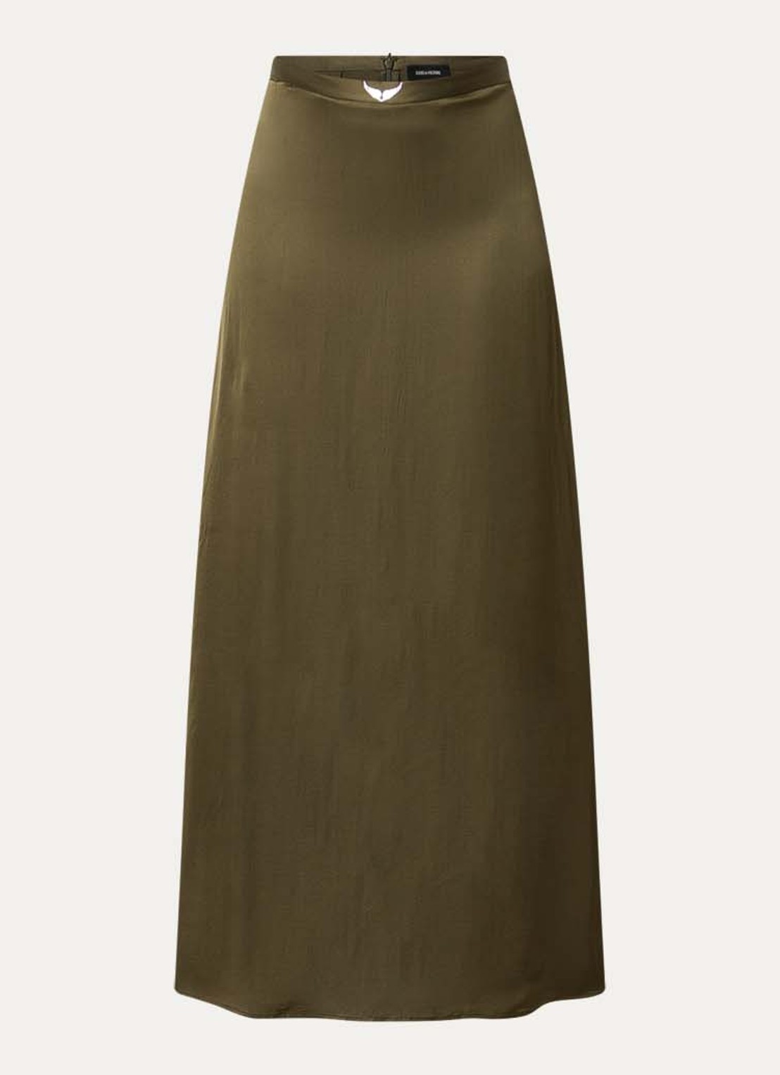 Zadig&Voltaire Jimeno maxi rok van satijn met split - voorkant 2 mosgroen