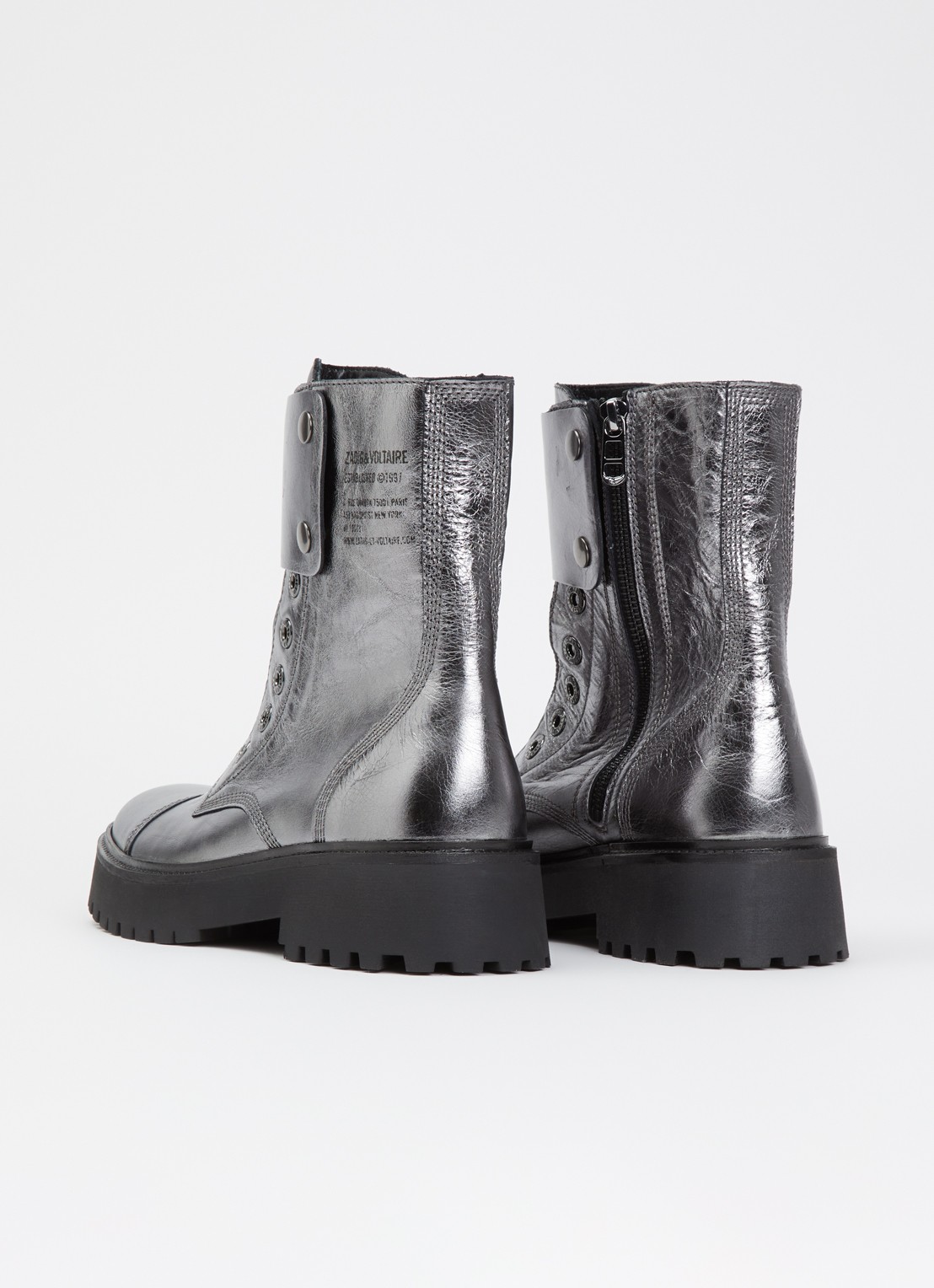 Zadig&Voltaire Joe Fast biker boot van leer met metallic finish - achterkant zilver