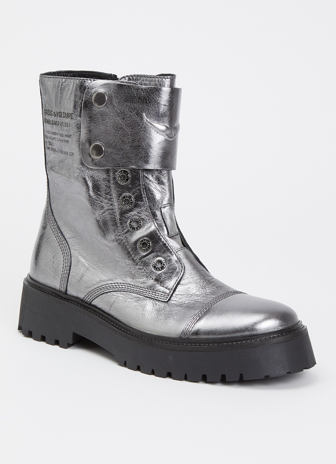 Zadig&Voltaire Joe Fast biker boot van leer met metallic finish - voorkant 2 zilver