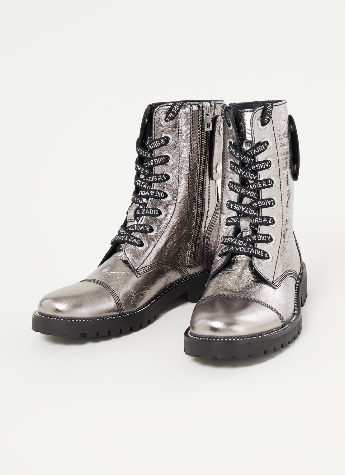 Zadig&Voltaire Joe Vintage veterboot van leer met metallic finish - detail 2 zilver