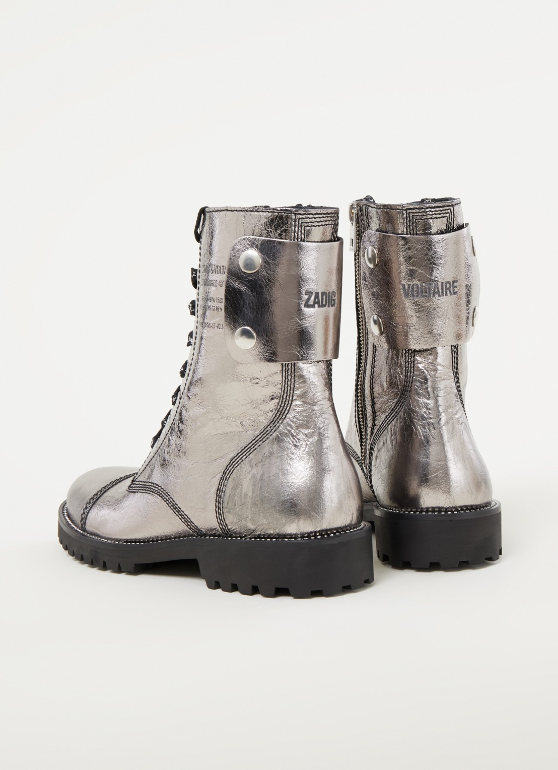 Zadig&Voltaire Joe Vintage veterboot van leer met metallic finish - detail 3 zilver