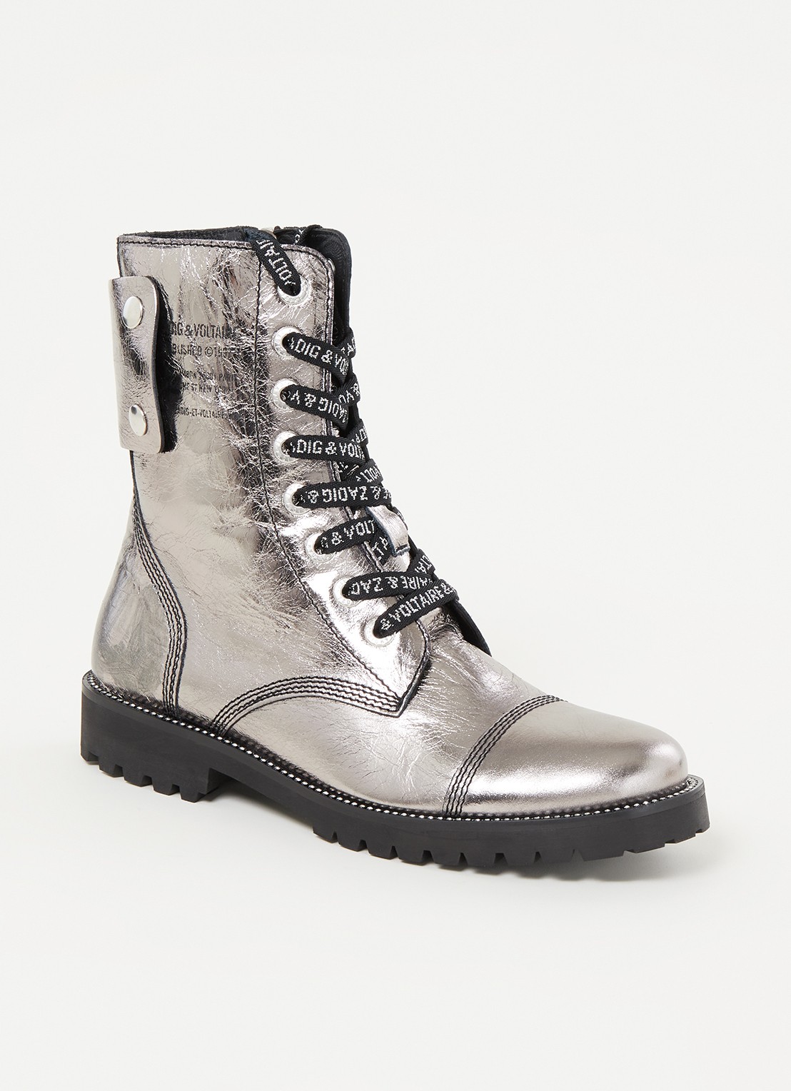 Zadig&Voltaire Joe Vintage veterboot van leer met metallic finish - voorkant zilver