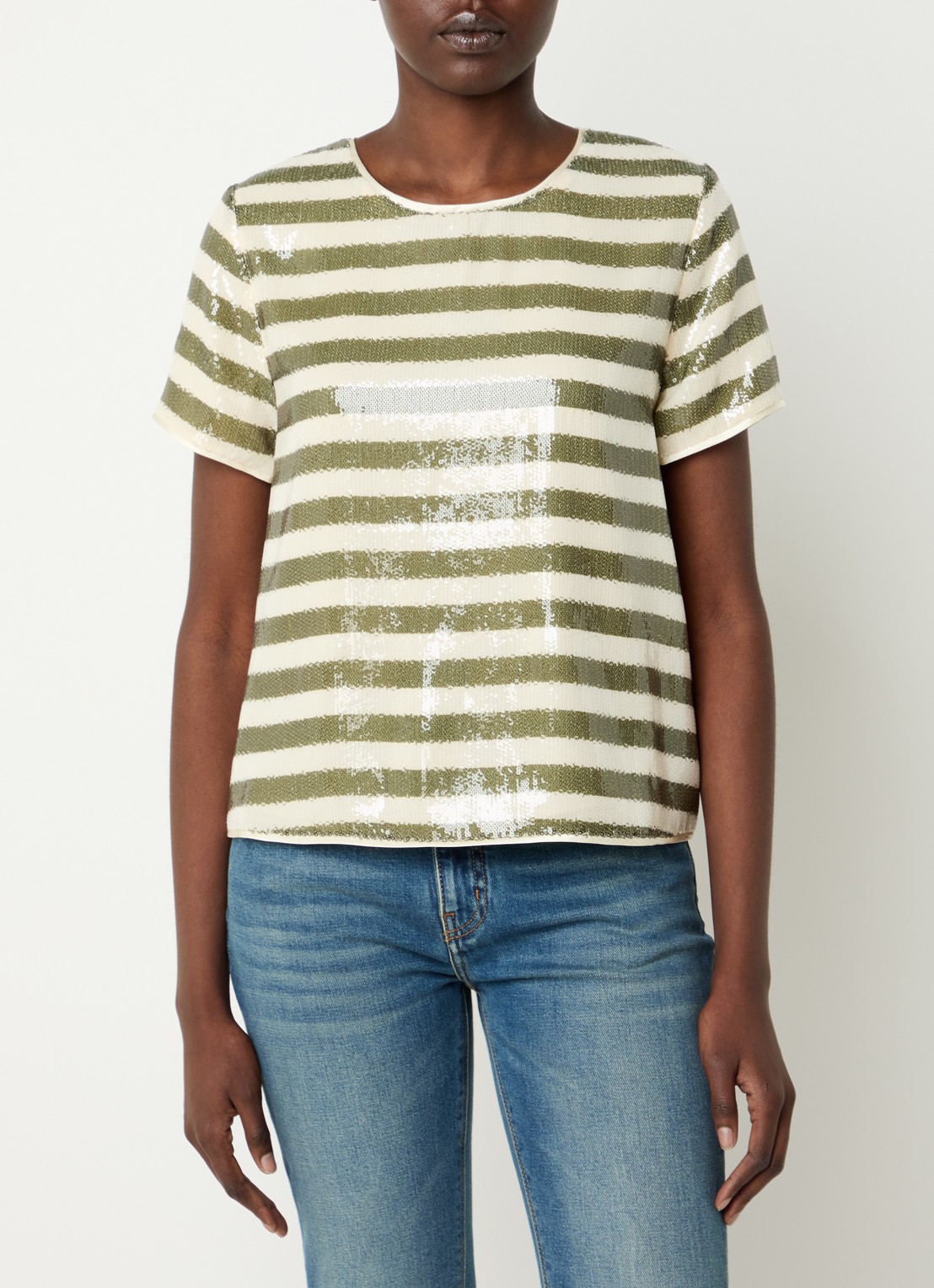 Zadig&Voltaire Judo top met pailletten en pofmouw - detail 4 mosgroen