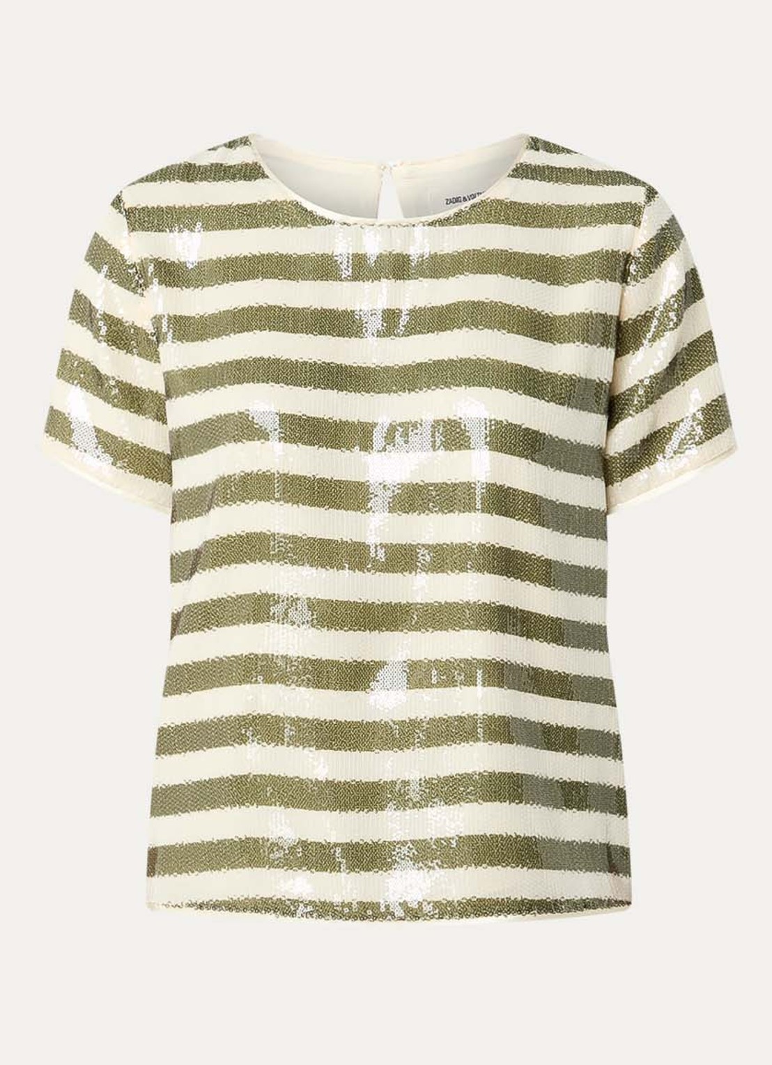 Zadig&Voltaire Judo top met pailletten en pofmouw - voorkant 2 mosgroen
