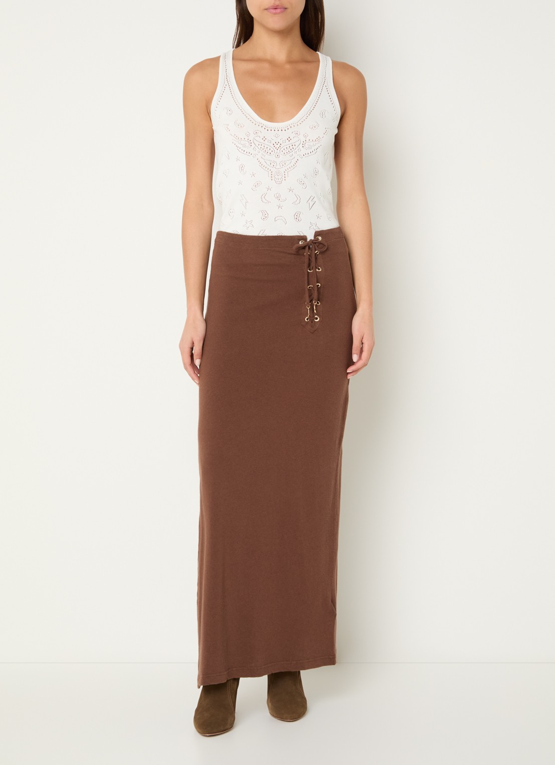 Zadig&Voltaire Juno maxi kokerrok in linnenblend - voorkant 3 bruin