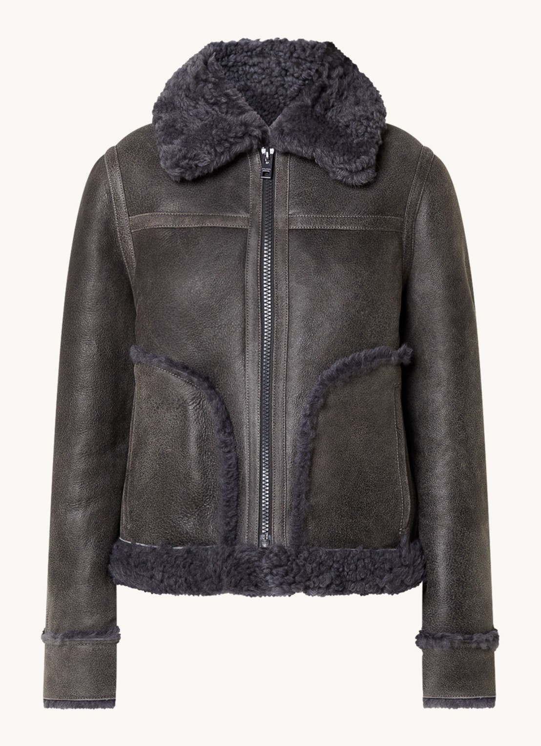 Zadig&Voltaire Kady lammy coat van lamsleer - voorkant 2 antraciet