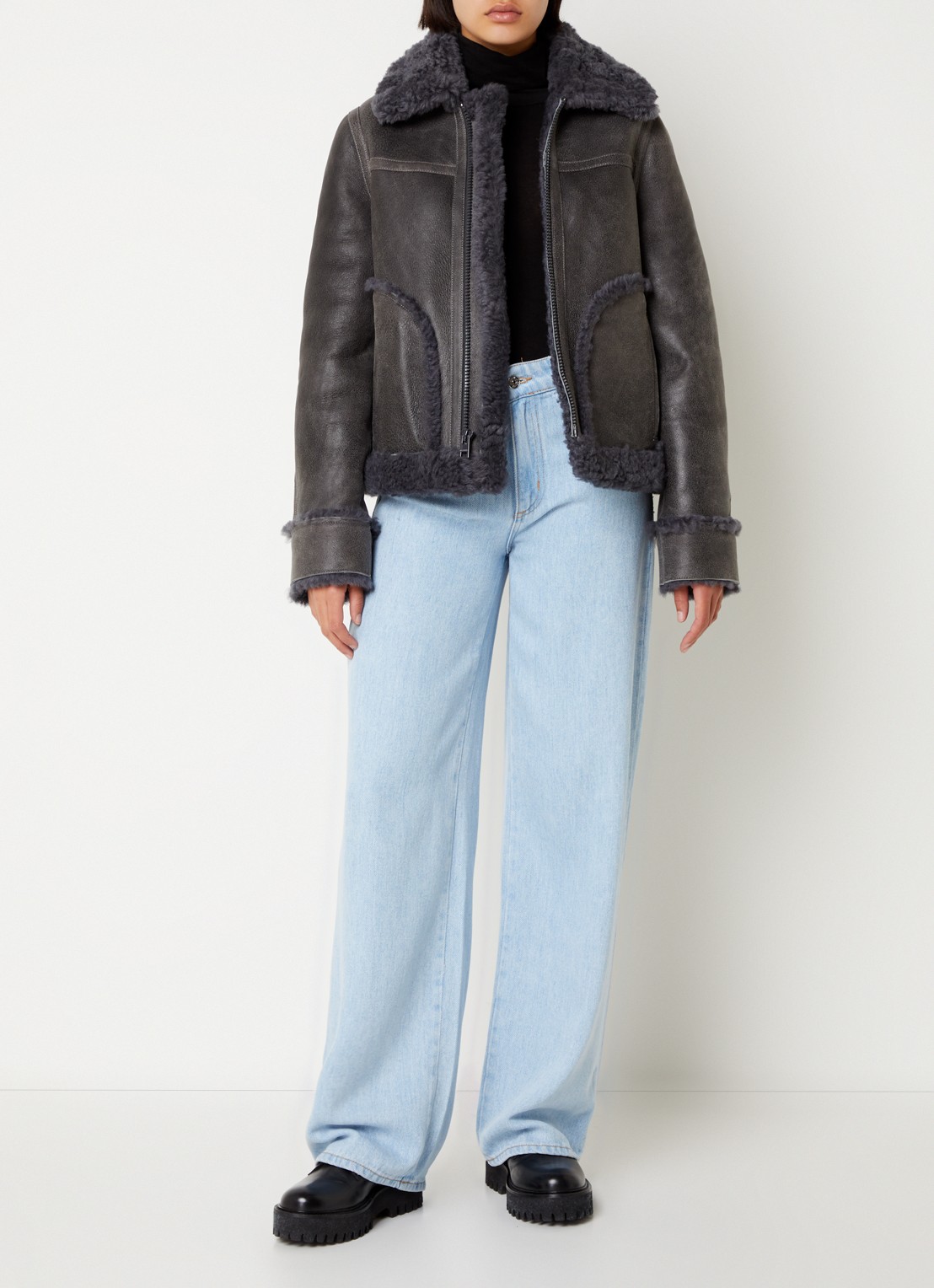 Zadig&Voltaire Kady lammy coat van lamsleer - voorkant 3 antraciet