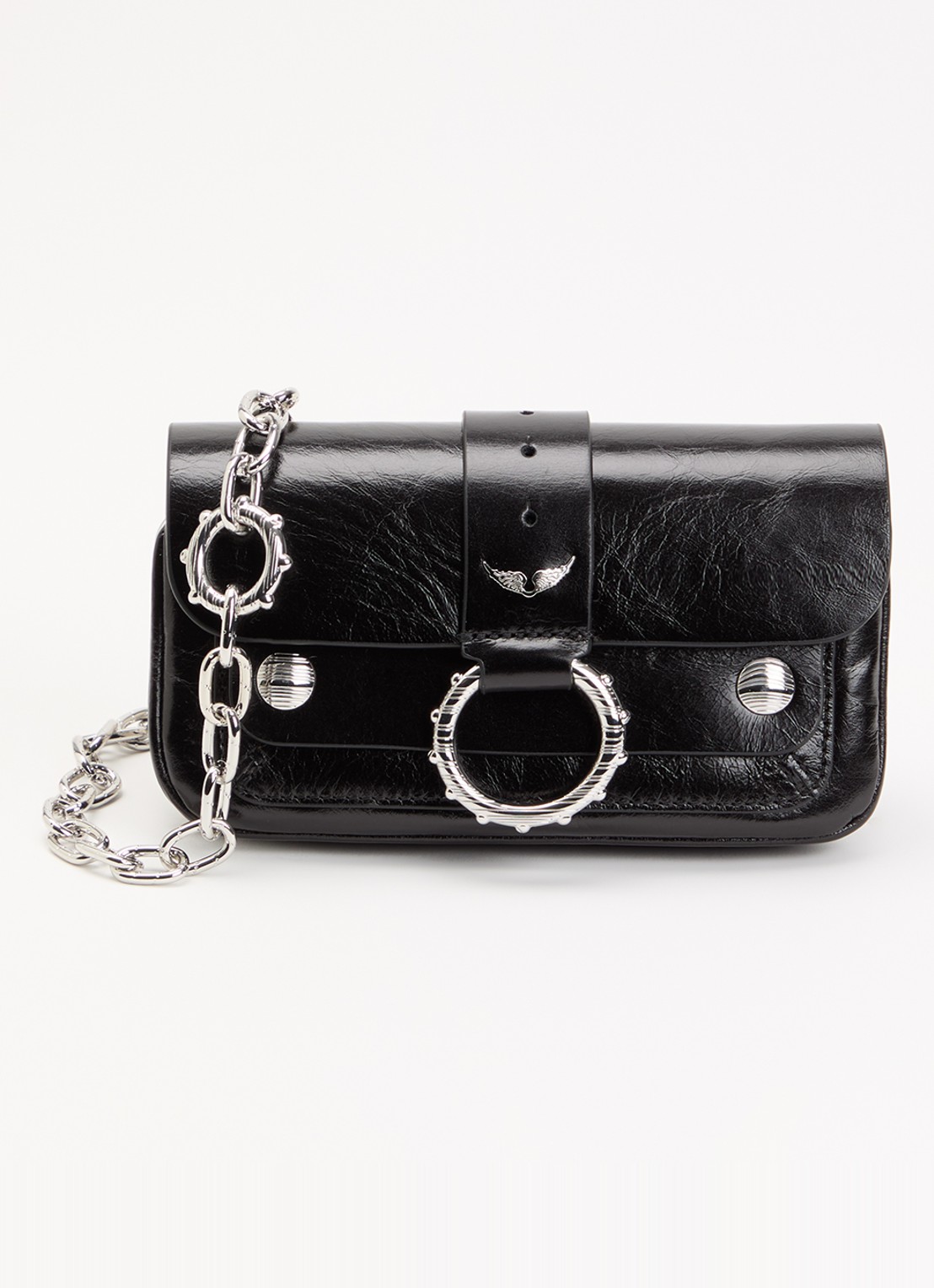 Zadig&Voltaire Kate clutch van leer met afneembare schouderriem - voorkant 5 zwart