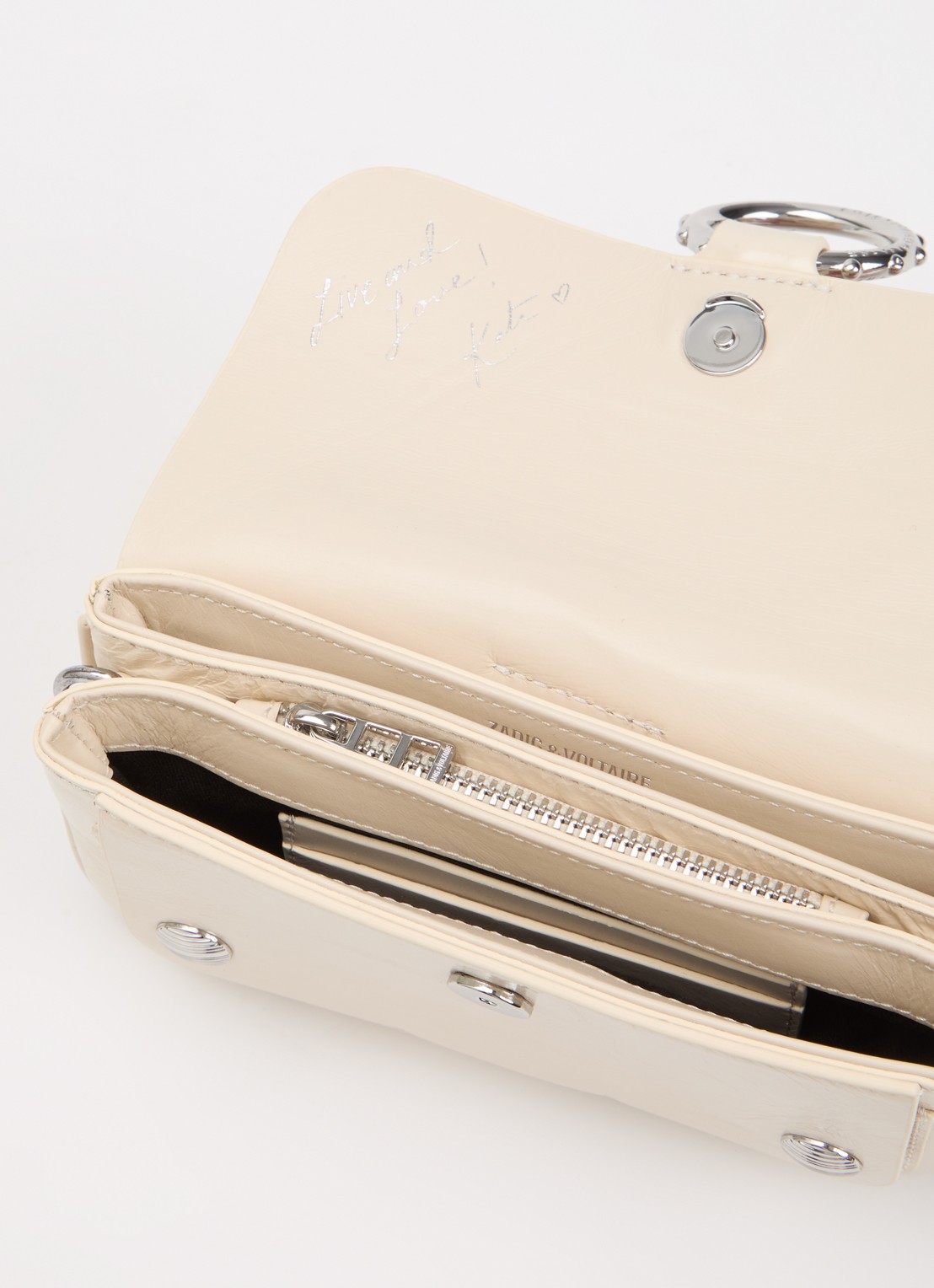 Zadig&Voltaire Kate clutch van leer met afneembare schouderriem - detail 3 creme