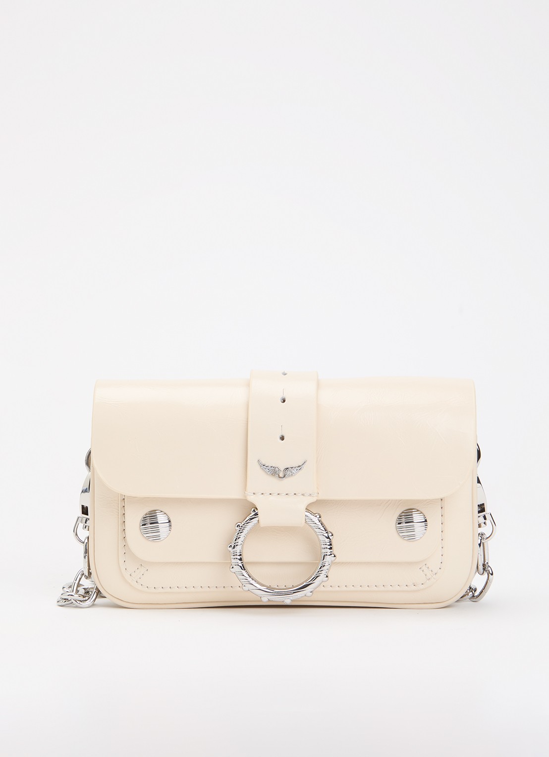 Zadig&Voltaire Kate clutch van leer met afneembare schouderriem - voorkant creme