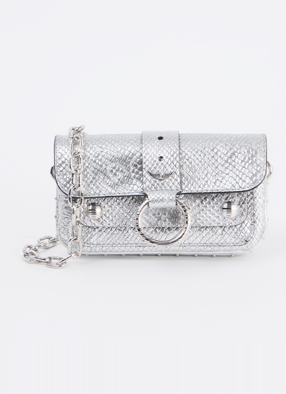 Zadig&Voltaire Kate crossbodytas van kalfsleer met slangenstructuur - voorkant 2 zilver
