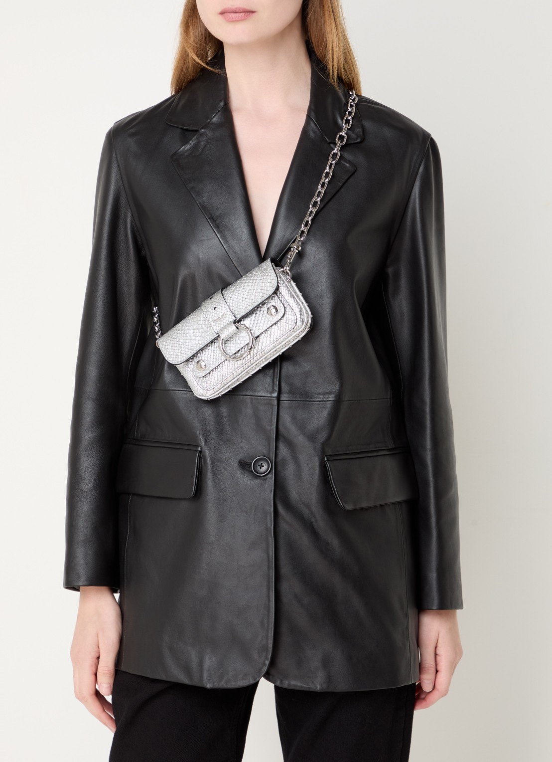 Zadig&Voltaire Kate crossbodytas van kalfsleer met slangenstructuur - voorkant 3 zilver