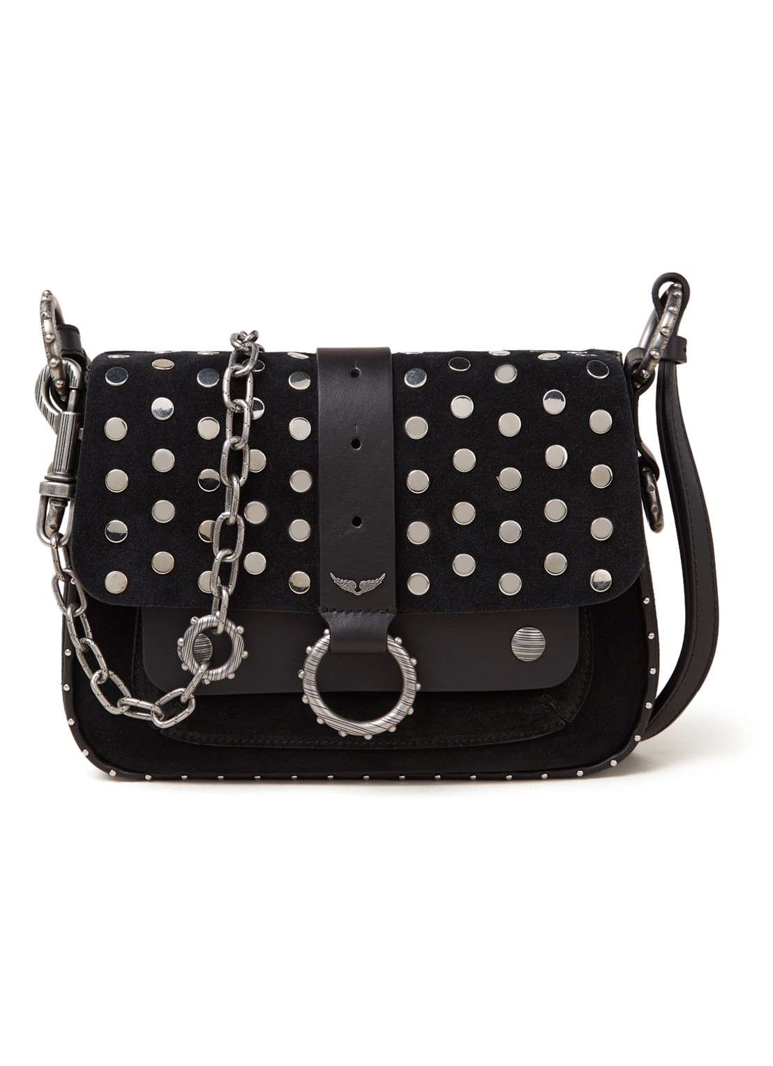Zadig&Voltaire Kate crossbodytas van kalfssuède met studs - voorkant zwart