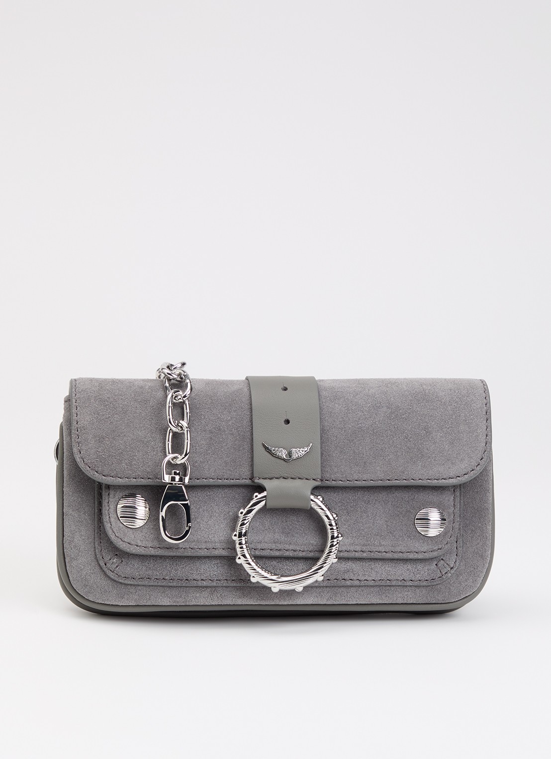 Zadig&Voltaire Kate portemonnee van suède met afneembare schouderriem - voorkant 5 grijs