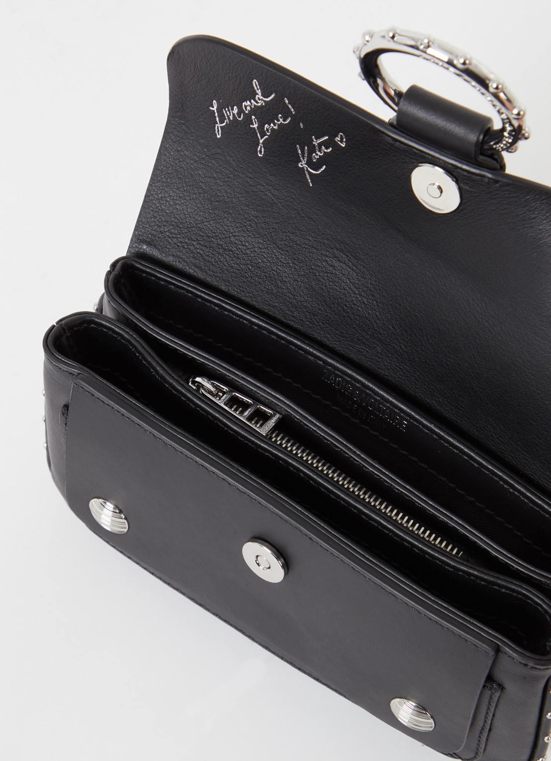 Zadig&Voltaire Kate Wallet clutch van kalfsleer met afneembare schouderriem - detail zwart