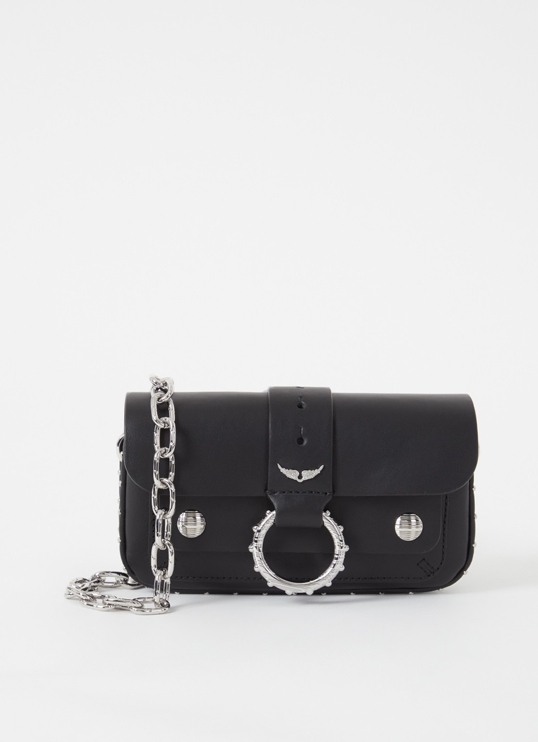 Zadig&Voltaire Kate Wallet clutch van kalfsleer met afneembare schouderriem - voorkant 4 zwart