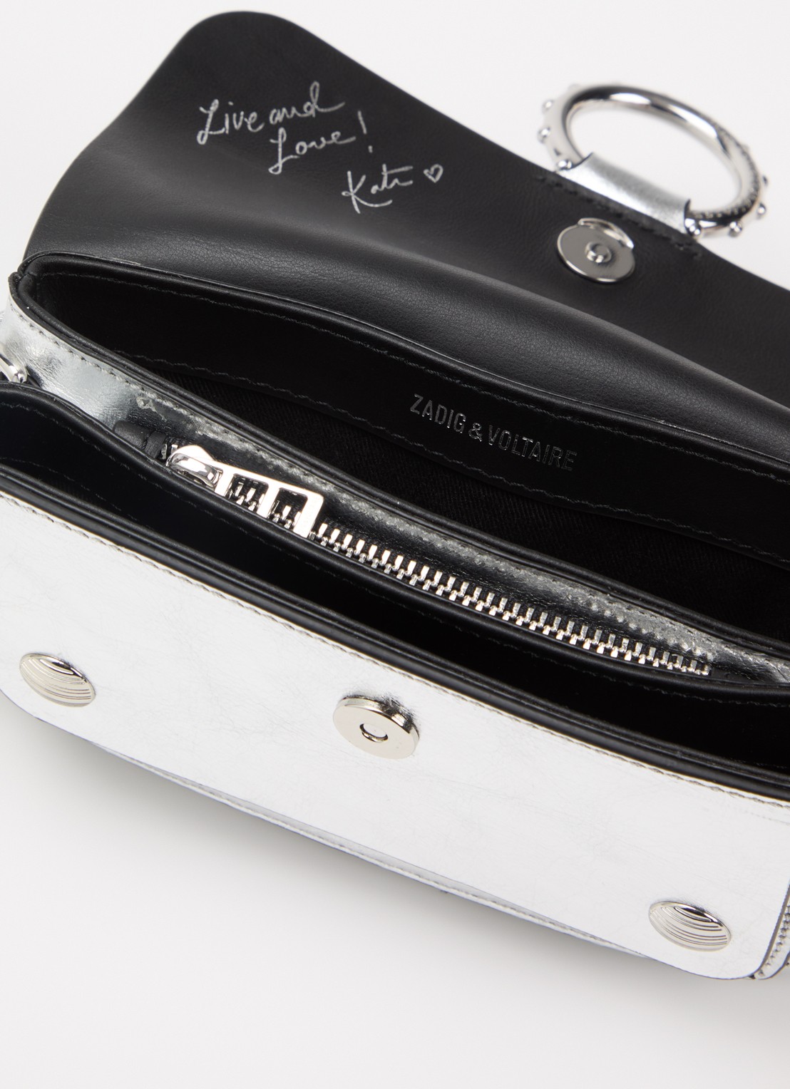 Zadig&Voltaire Kate Wallet clutch van kalfsleer met metallic finish - detail zilver