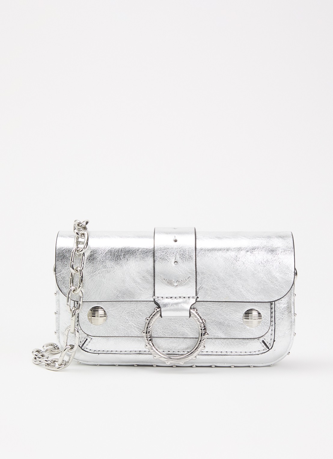 Zadig&Voltaire Kate Wallet clutch van kalfsleer met metallic finish - voorkant 5 zilver