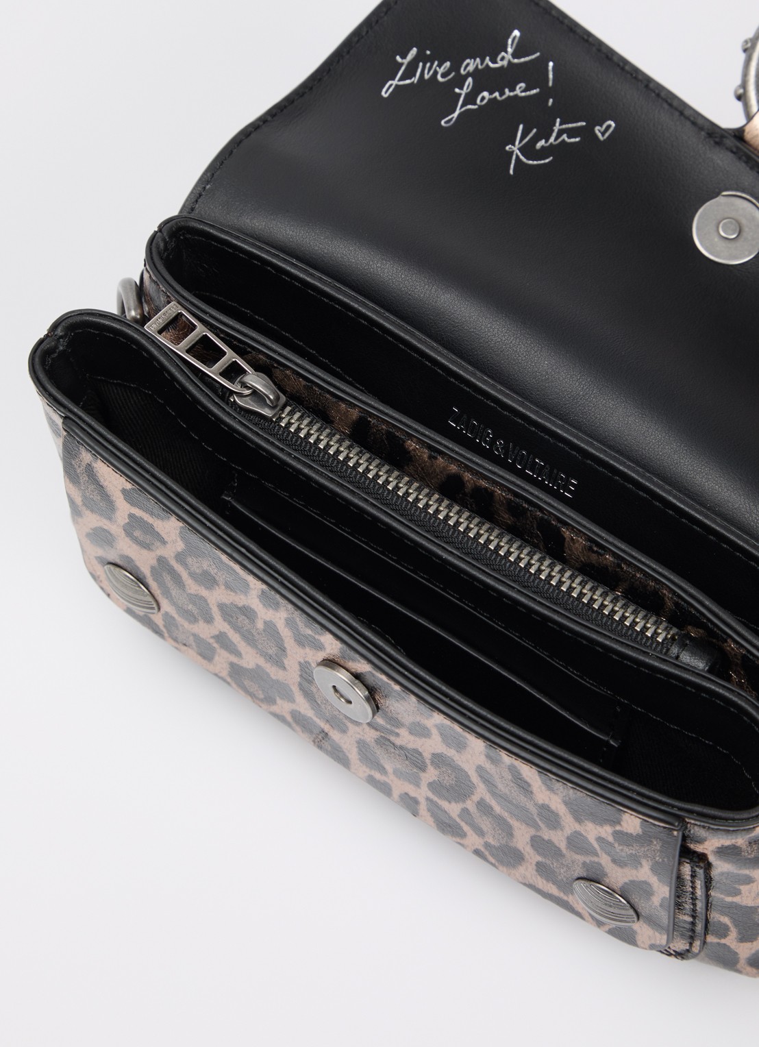 Zadig&Voltaire Kate Wallet clutch van leer met panterprint en metallic finish - detail 2 bruin