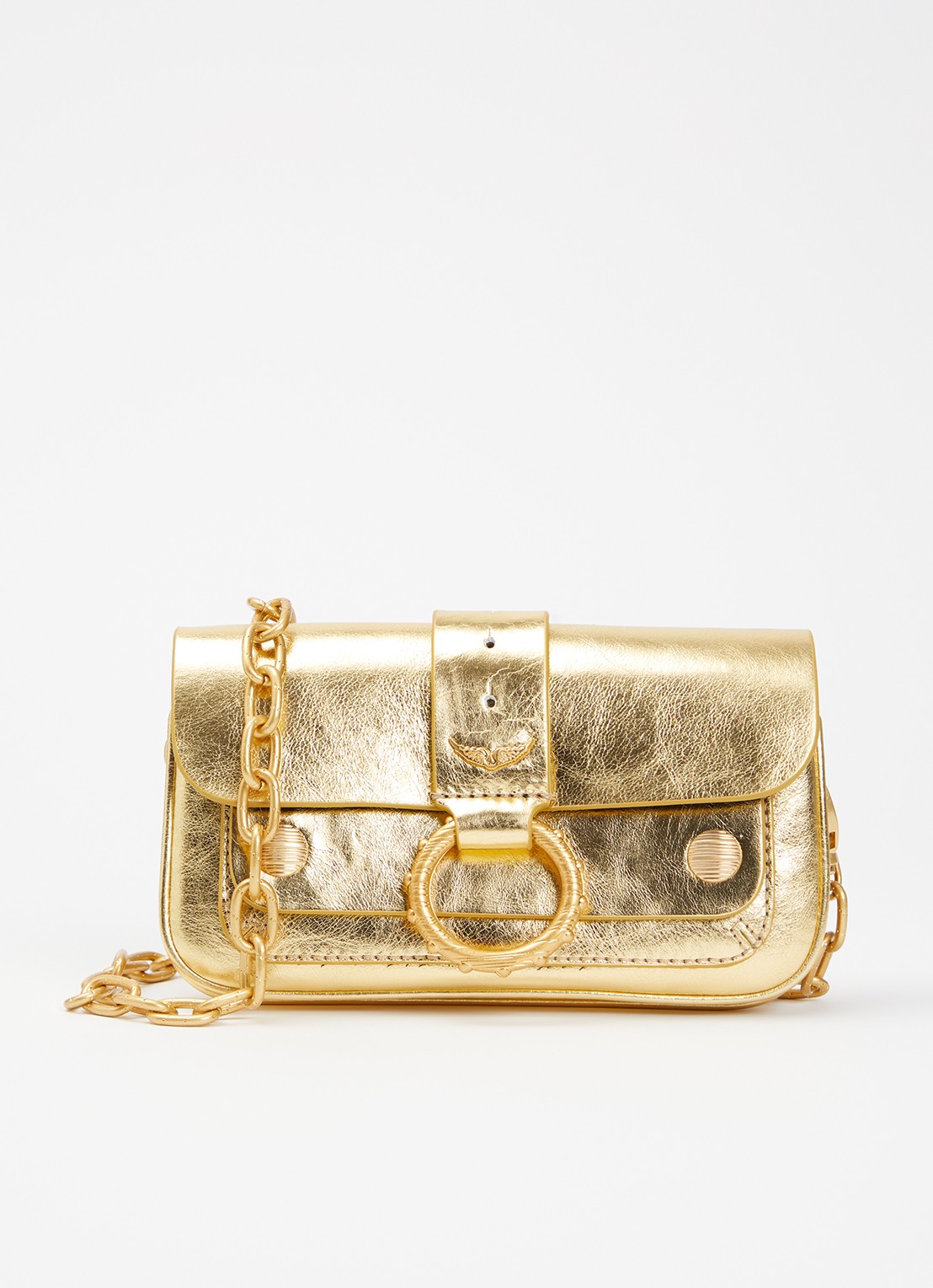 Zadig&Voltaire Kate Wallet Vintage Metal handtas van leer met afneembare schouderriem  - voorkant goud