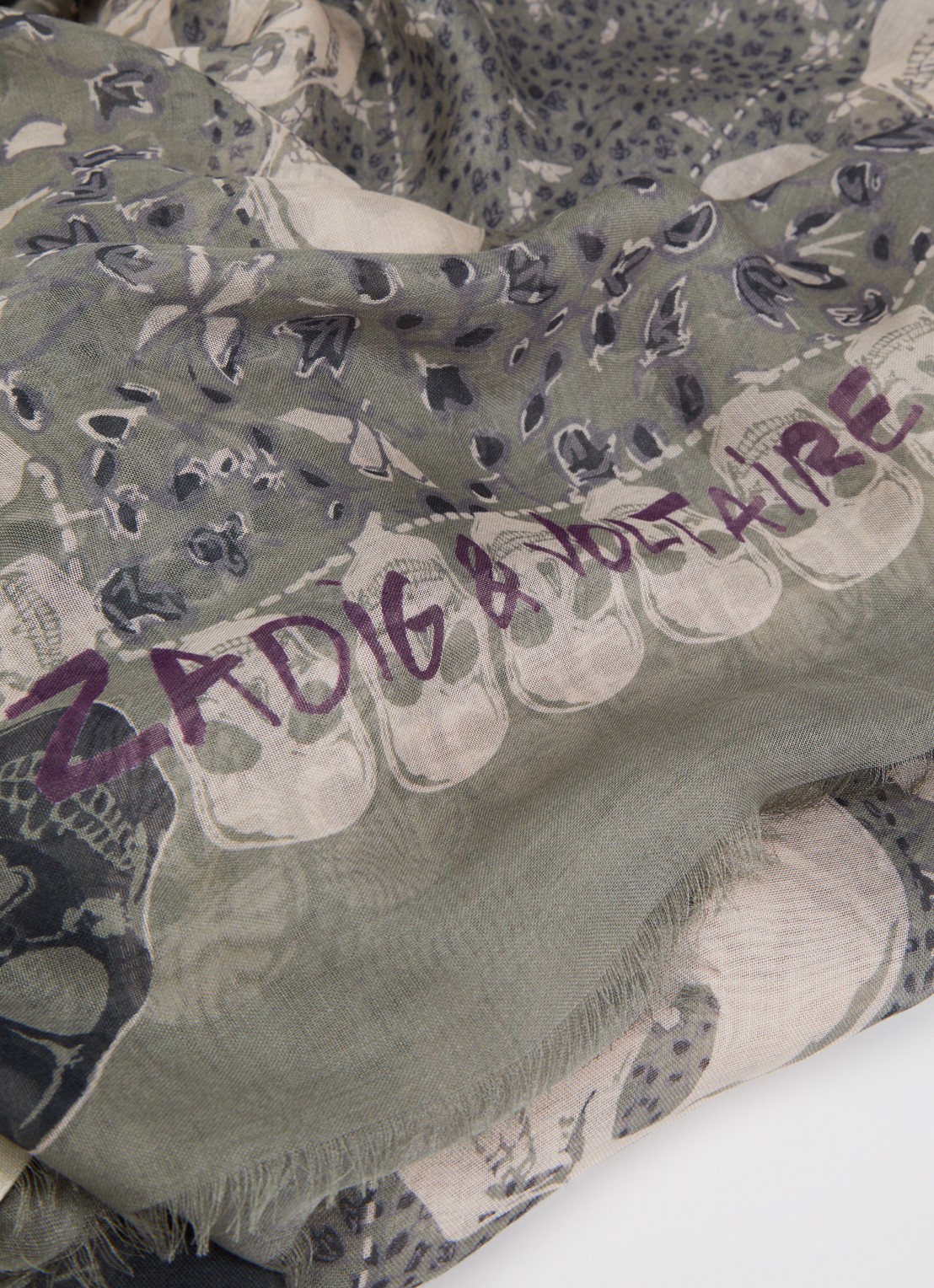 Zadig&Voltaire Kerry Garden sjaal met print 135 x 135 cm - detail 3 olijfgroen