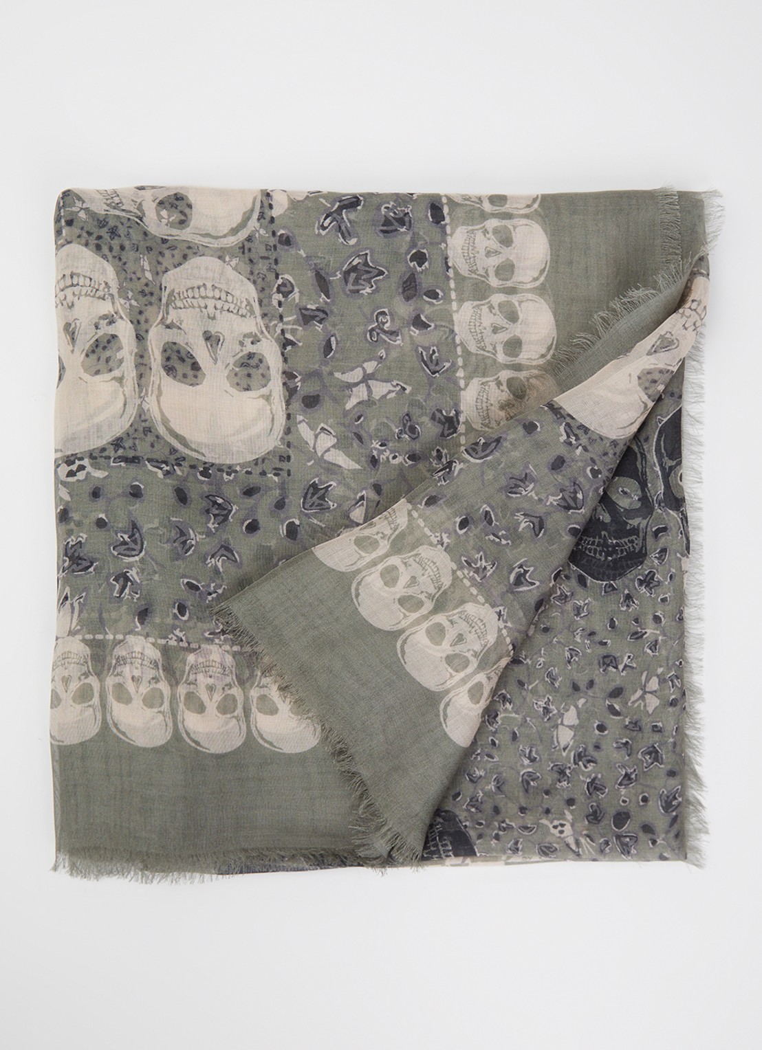 Zadig&Voltaire Kerry Garden sjaal met print 135 x 135 cm - voorkant olijfgroen