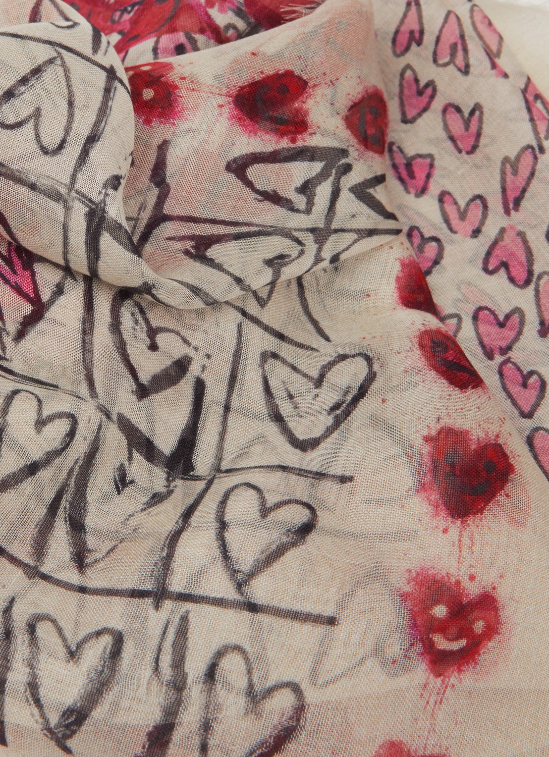 Zadig&Voltaire Kerry Hearts sjaal met print 135 x 135 cm - detail 3 ivoor